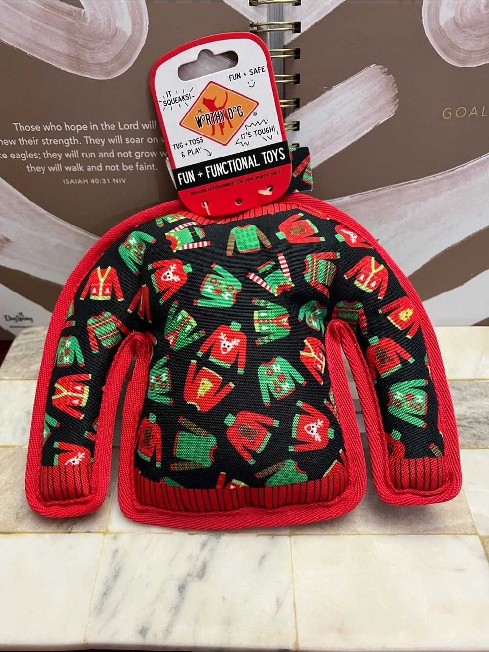 Festive Red & Green Tug Toy - Squeaky Holiday Plush for Dogs